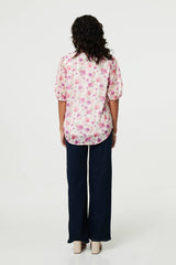 Floral 1/2 Sleeve Semi Sheer Blouse