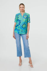 Floral Stud Detail Short Sleeve Blouse