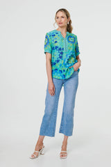 Floral Stud Detail Short Sleeve Blouse
