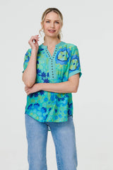 Floral Stud Detail Short Sleeve Blouse