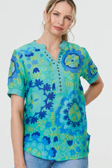Floral Stud Detail Short Sleeve Blouse