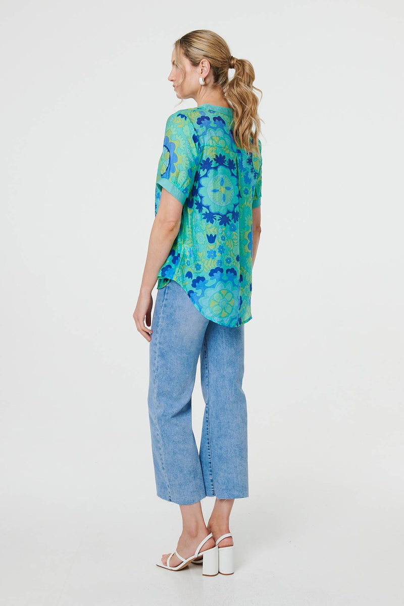Floral Stud Detail Short Sleeve Blouse
