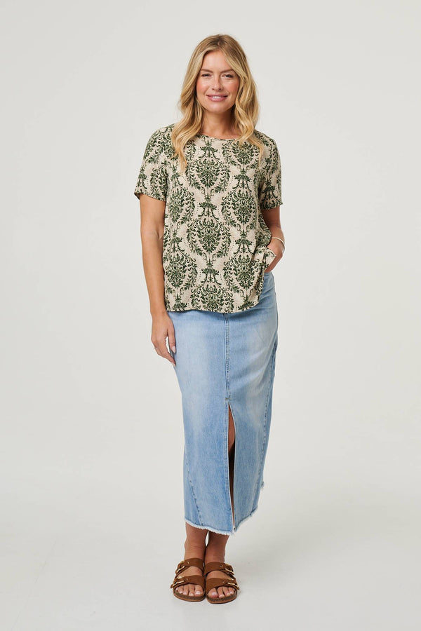 Baroque Print Short Sleeve Relaxed Top