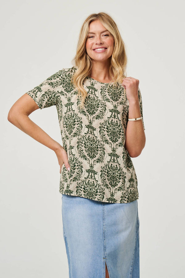 Baroque Print Short Sleeve Relaxed Top