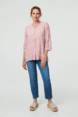 Ditsy Floral 3/4 Sleeve Curve Hem Top
