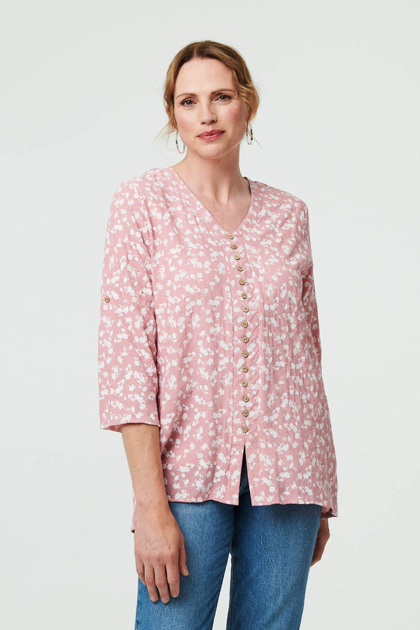 Ditsy Floral 3/4 Sleeve Curve Hem Top