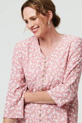 Ditsy Floral 3/4 Sleeve Curve Hem Top