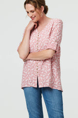 Ditsy Floral 3/4 Sleeve Curve Hem Top