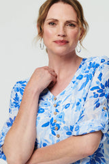 Floral Button Front Curve Hem Tunic