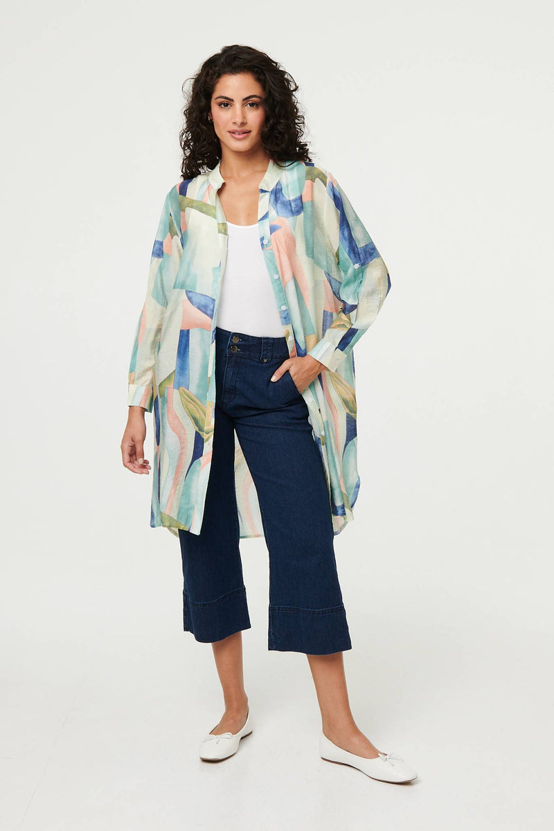 Abstract 3/4 Sleeve Short Shirt Dress