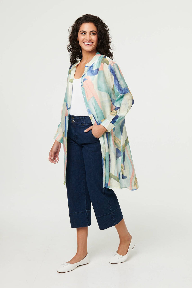 Abstract 3/4 Sleeve Short Shirt Dress
