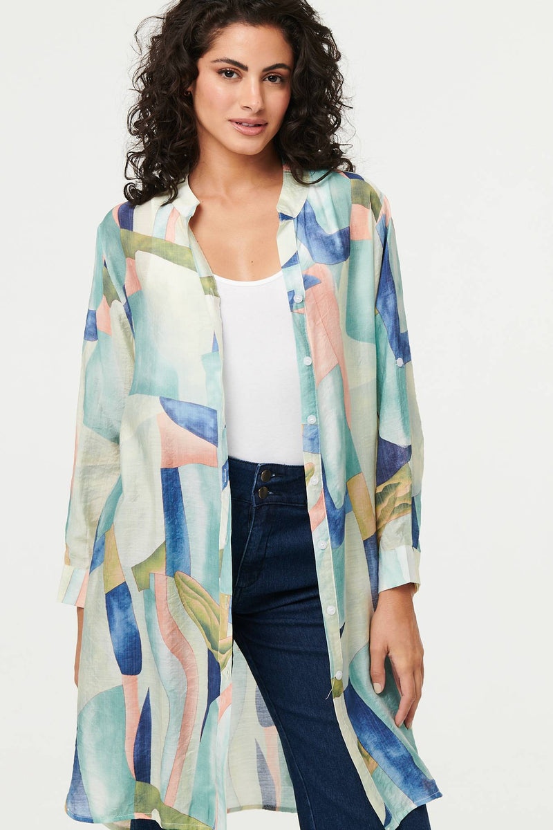 Abstract 3/4 Sleeve Short Shirt Dress