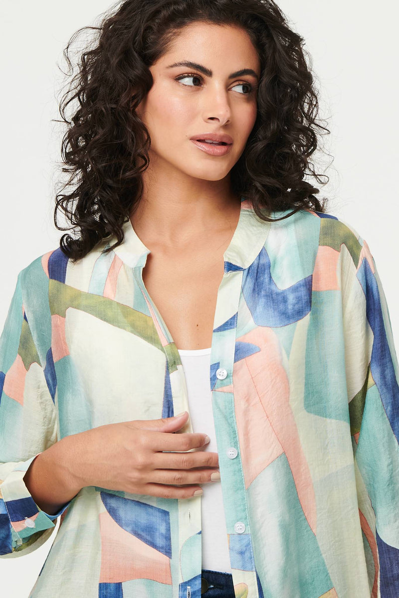 Abstract 3/4 Sleeve Short Shirt Dress