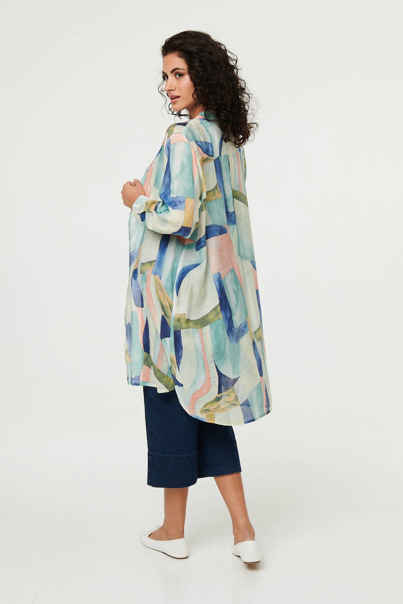 Abstract 3/4 Sleeve Short Shirt Dress