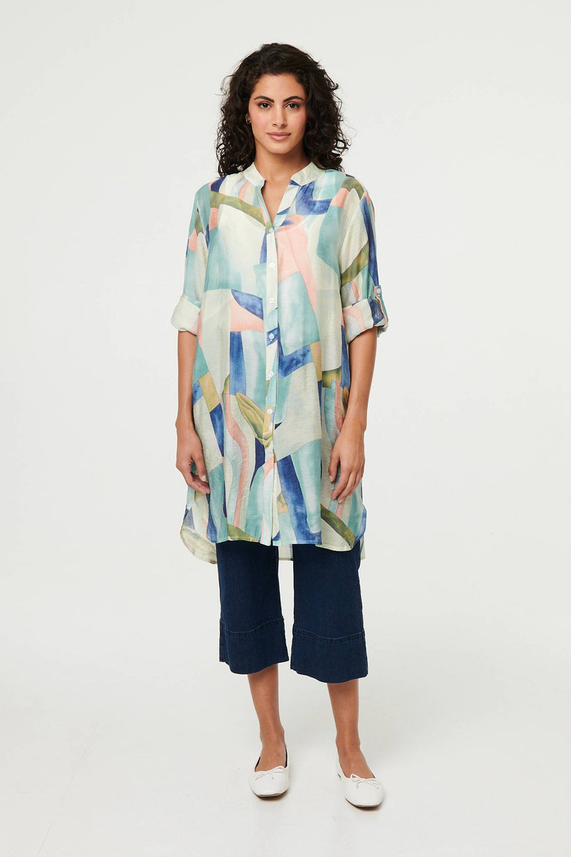 Abstract 3/4 Sleeve Short Shirt Dress