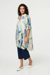 Abstract 3/4 Sleeve Short Shirt Dress
