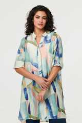 Abstract 3/4 Sleeve Short Shirt Dress