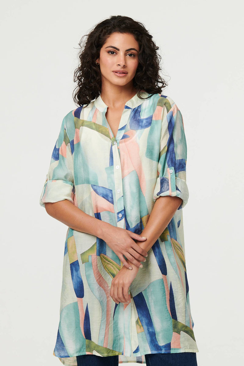 Abstract 3/4 Sleeve Short Shirt Dress