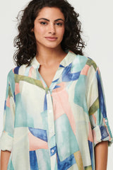 Abstract 3/4 Sleeve Short Shirt Dress