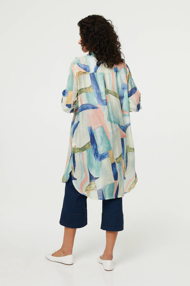 Abstract 3/4 Sleeve Short Shirt Dress