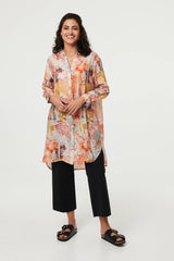 Abstract Long Sleeve Short Shirt Dress