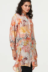 Abstract Long Sleeve Short Shirt Dress