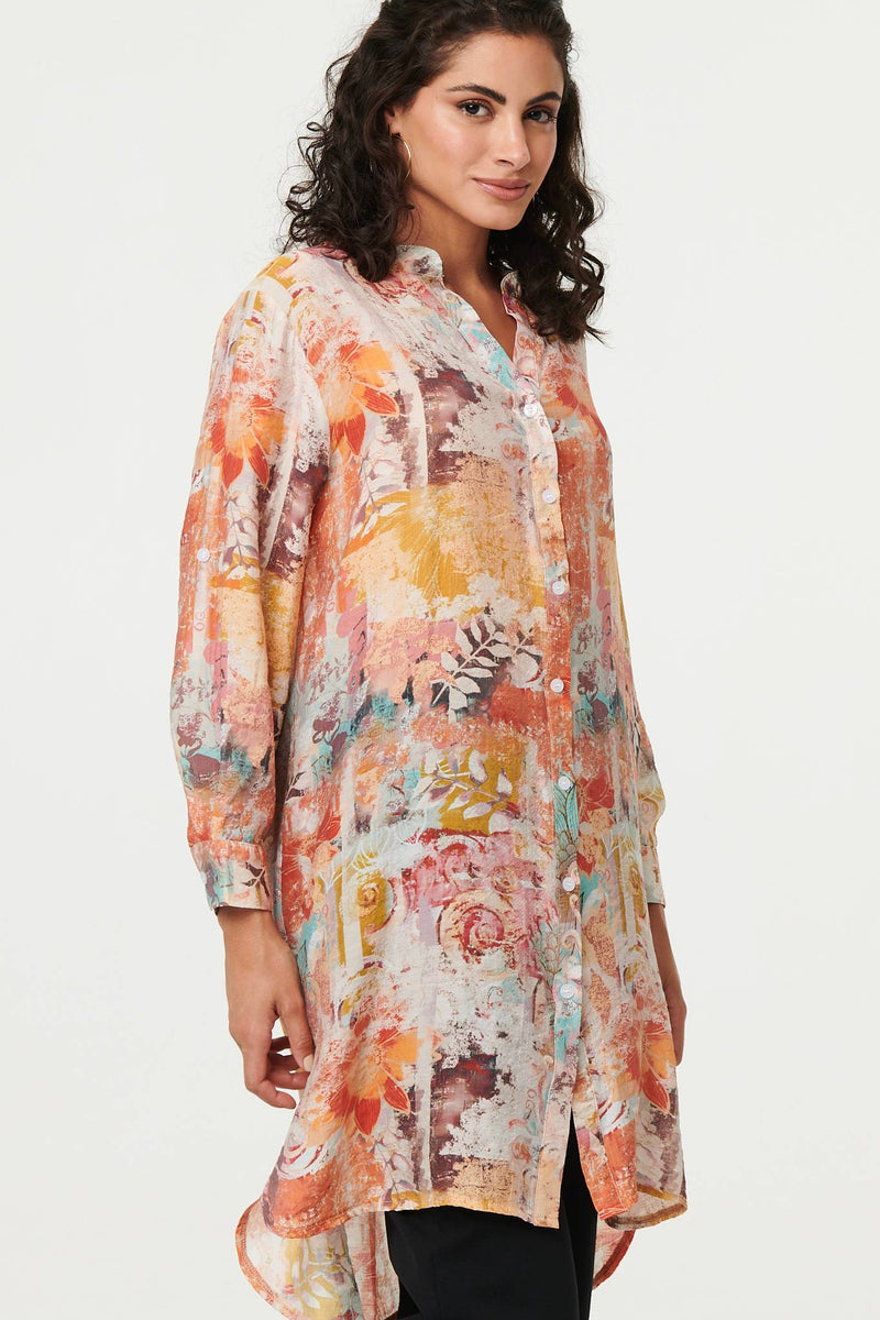 Abstract Long Sleeve Short Shirt Dress