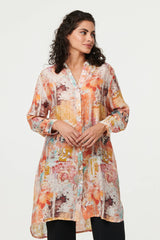Abstract Long Sleeve Short Shirt Dress
