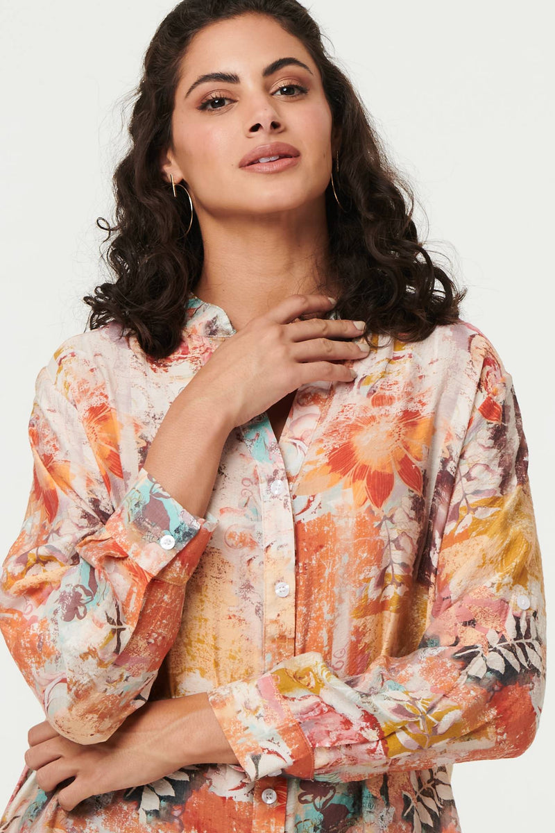 Abstract Long Sleeve Short Shirt Dress