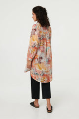 Abstract Long Sleeve Short Shirt Dress