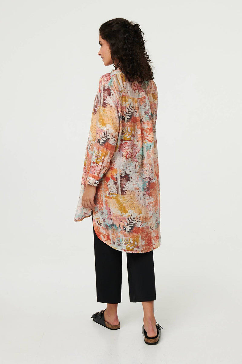 Abstract Long Sleeve Short Shirt Dress