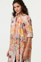 Abstract Long Sleeve Short Shirt Dress