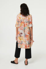 Abstract Long Sleeve Short Shirt Dress
