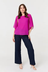 Semi Sheer Cut Out 3/4 Sleeve Blouse