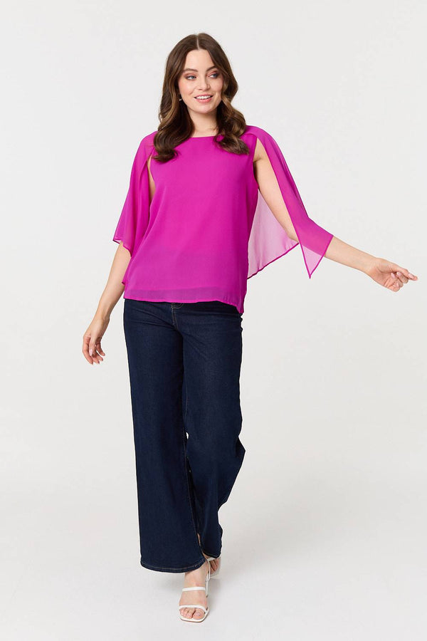 Semi Sheer Cut Out 3/4 Sleeve Blouse