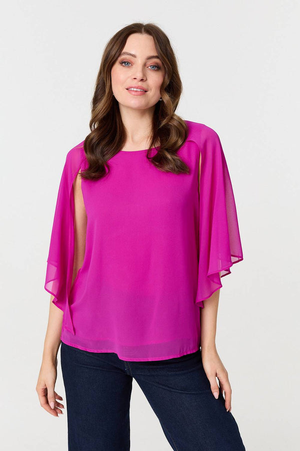 Semi Sheer Cut Out 3/4 Sleeve Blouse