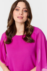 Semi Sheer Cut Out 3/4 Sleeve Blouse