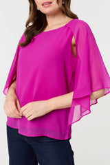 Semi Sheer Cut Out 3/4 Sleeve Blouse