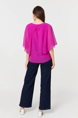 Semi Sheer Cut Out 3/4 Sleeve Blouse