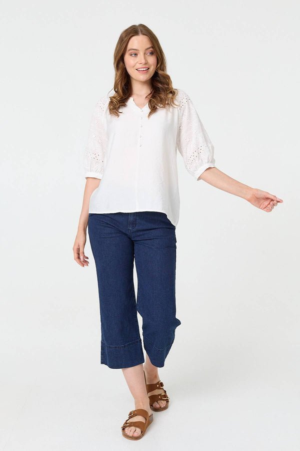 Broderie Anglaise 3/4 Puff Sleeve Blouse