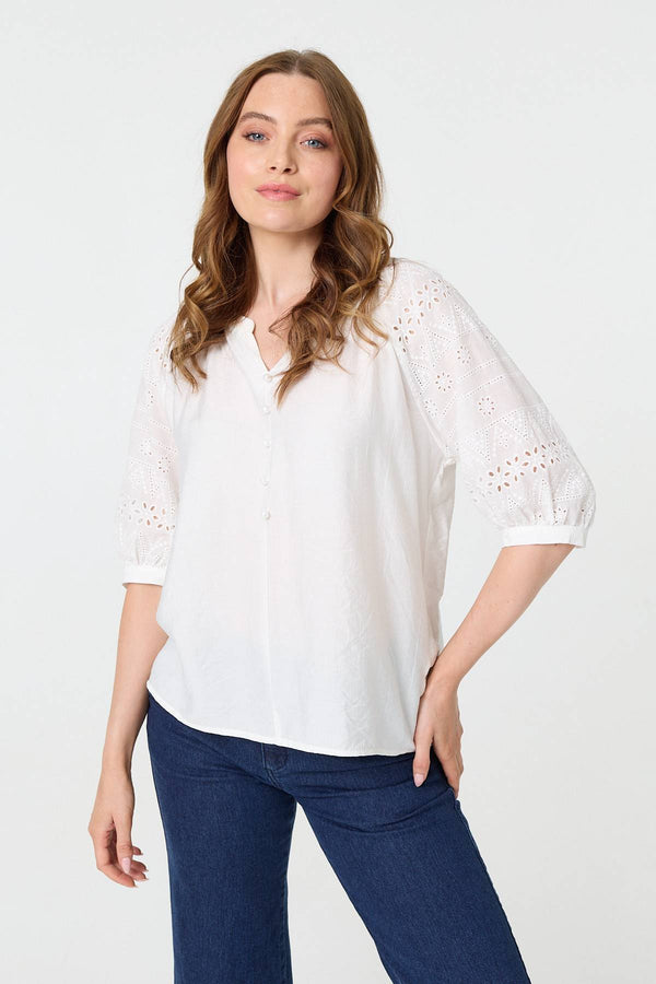 Broderie Anglaise 3/4 Puff Sleeve Blouse