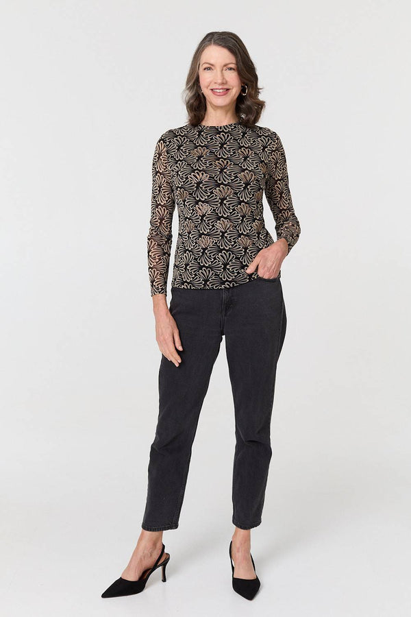 Printed Long Sleeve Fitted Top